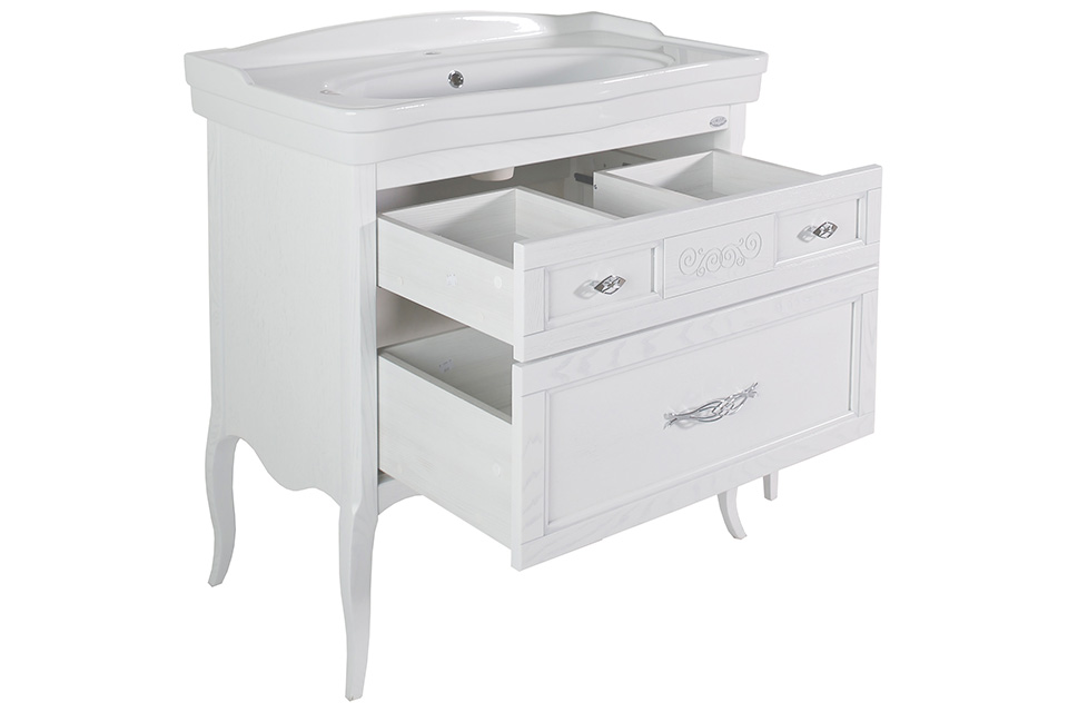 Мебель для ванной подвесная ASB-Woodline Модерн 85 белая патина серебро