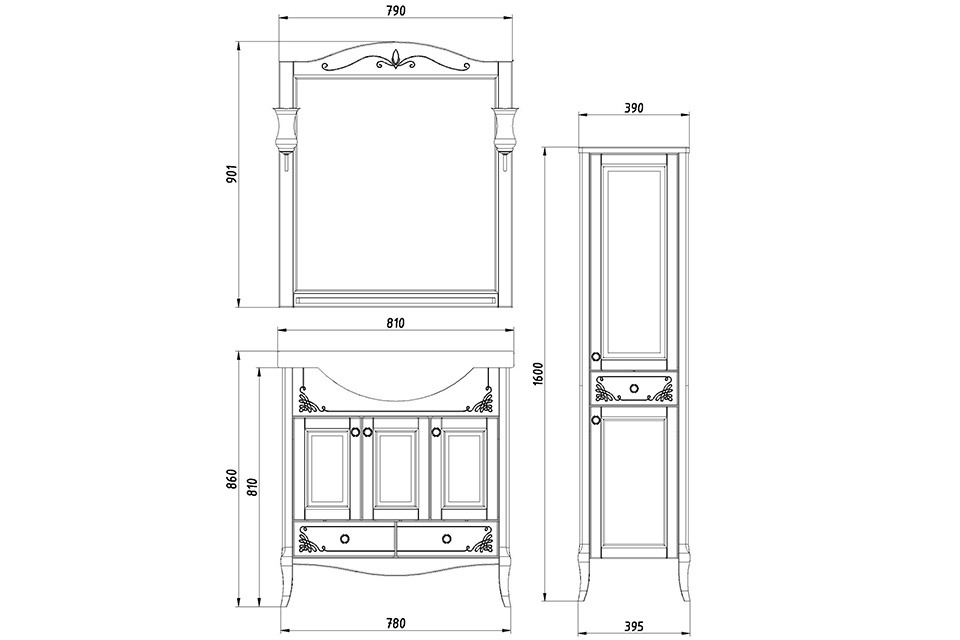 Мебель для ванной подвесная ASB-Woodline Салерно 80 белый патина серебро