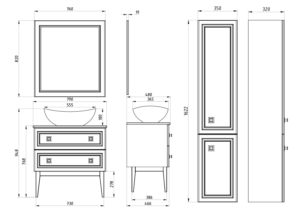 Мебель для ванной подвесная ASB-Woodline Каталина 80 Grey
