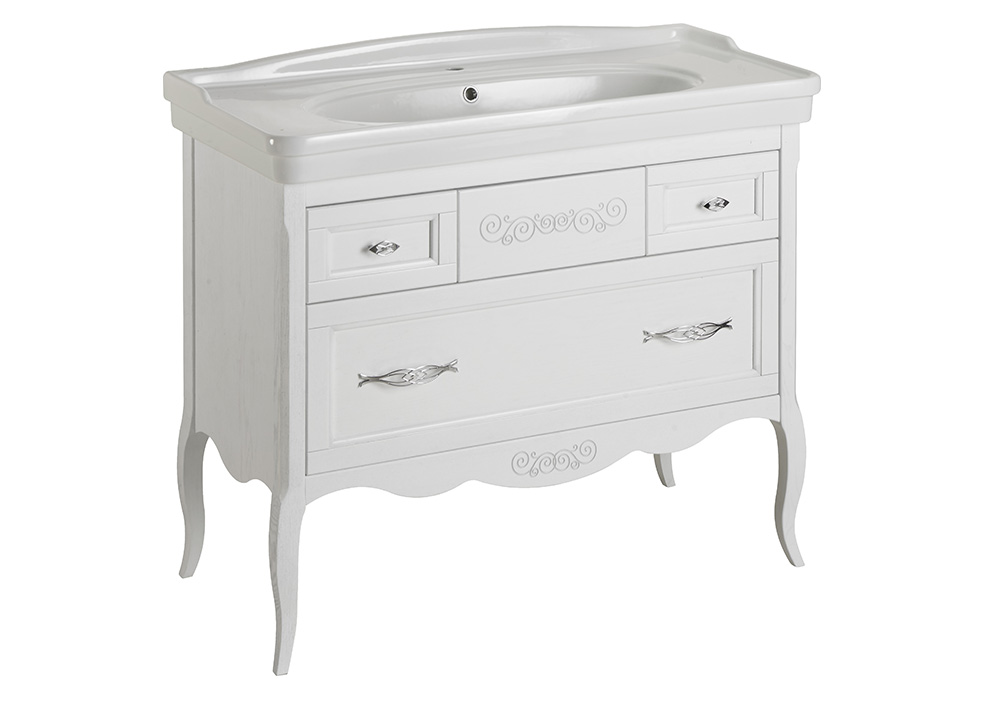 Мебель для ванной подвесная ASB-Woodline Модерн 105 белая патина серебро