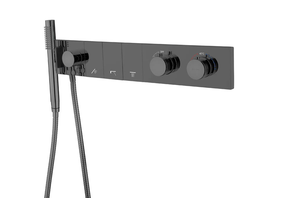 Смеситель Boheme ZODIAC THERMO с ручным душем SHINE GUN METAL 133-SYS-SGM