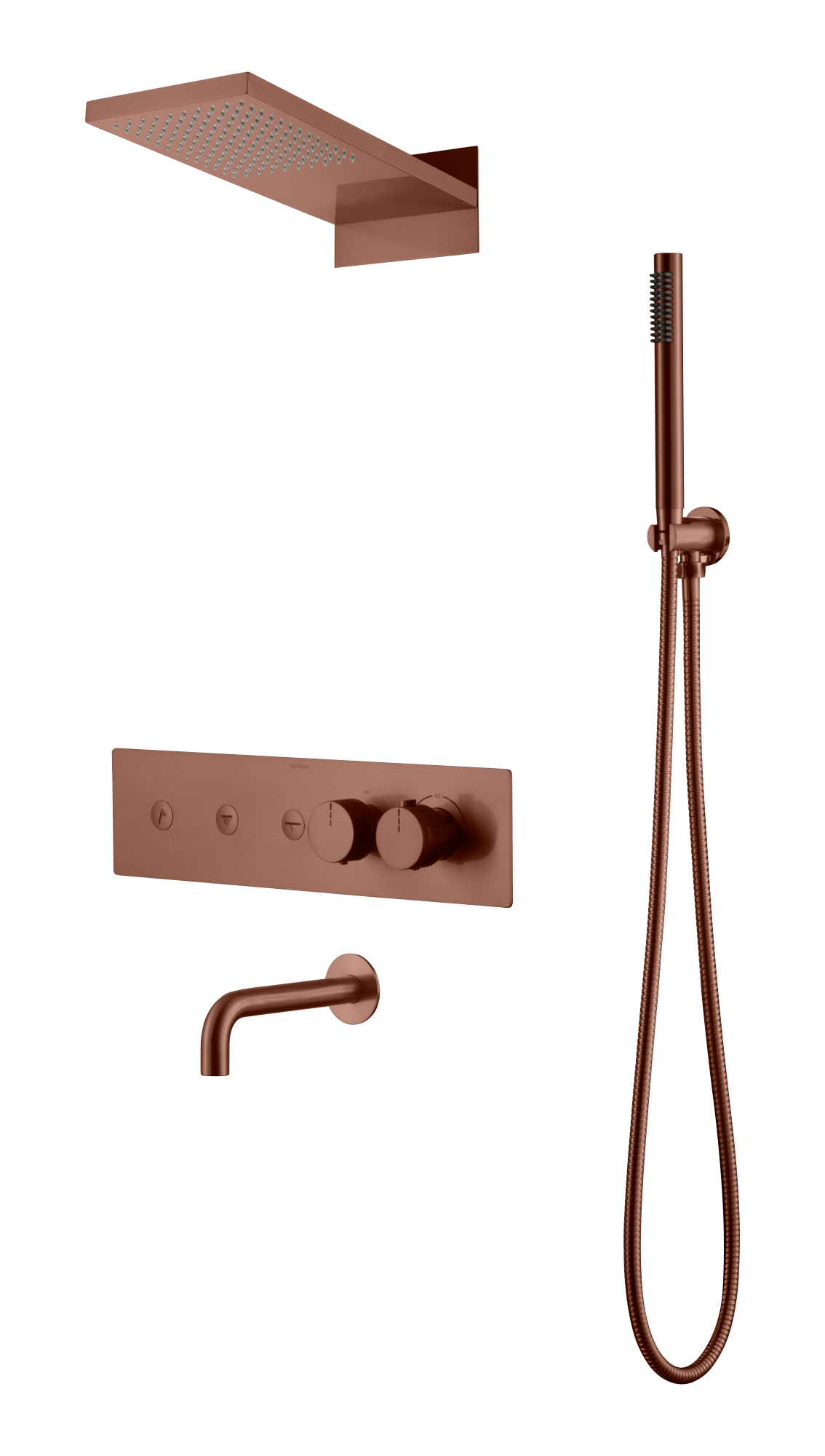 Встроенная душевая система Boheme FUSION с термостатом, трехпозиционная Brushed Bronze с изливом 131-2-BRB
