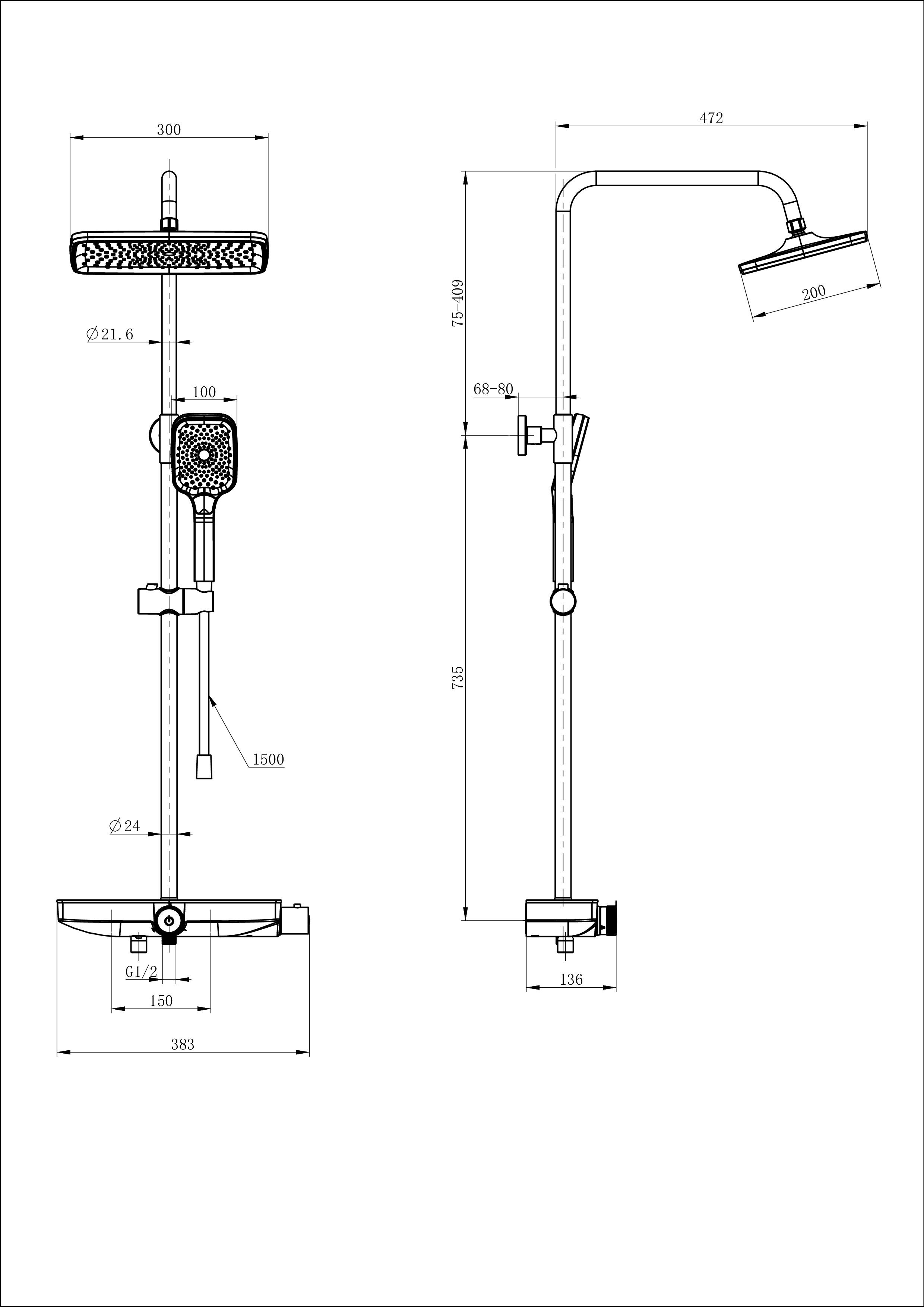 Душевая система с термостатом WONZON & WOGHAND ThermoKlick, Черный матовый WW-B3098-A-MB