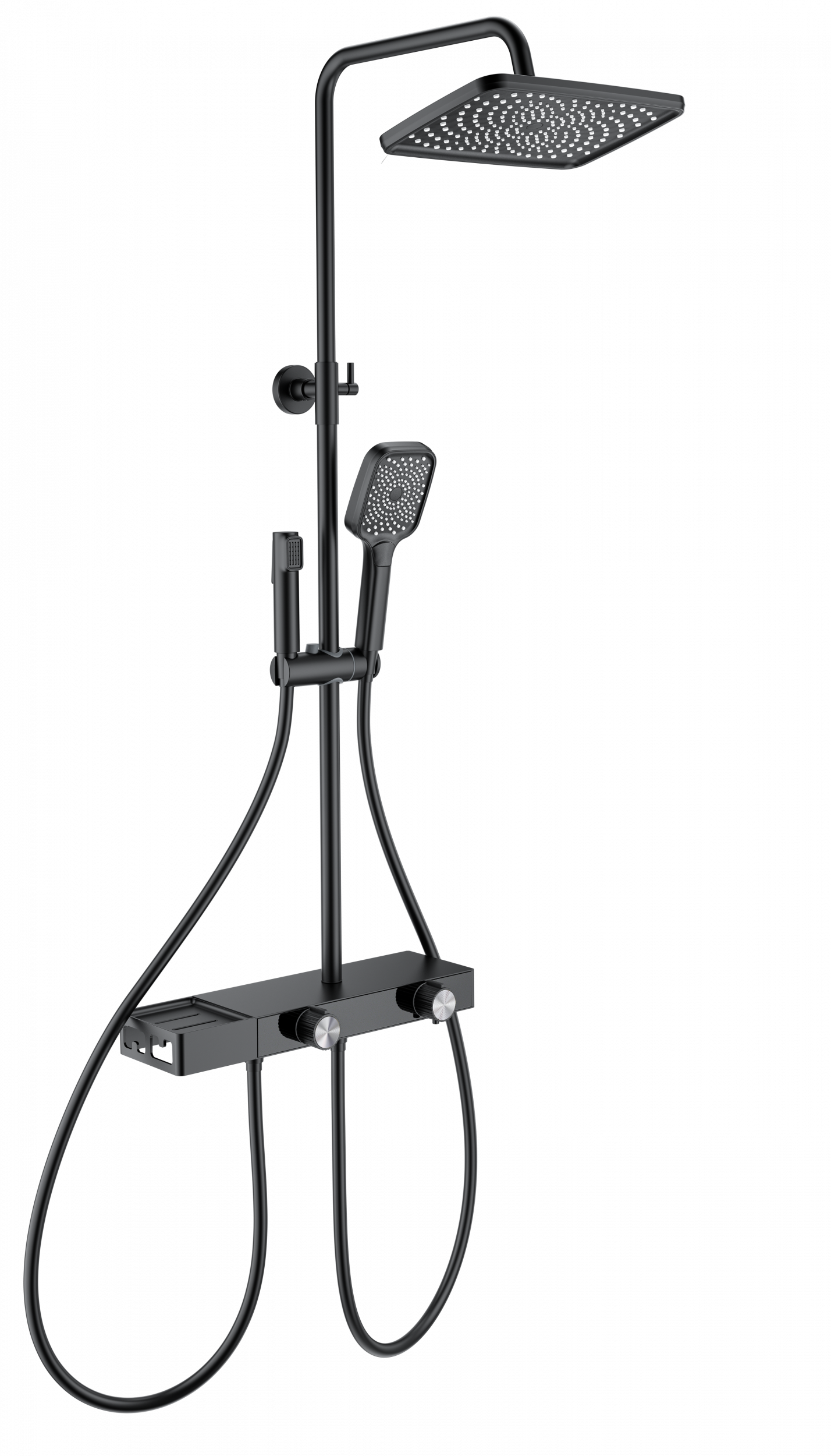 Душевая система с техническим душем WONZON & WOGHAND Shelf, Черный матовый WW-B4161-MB