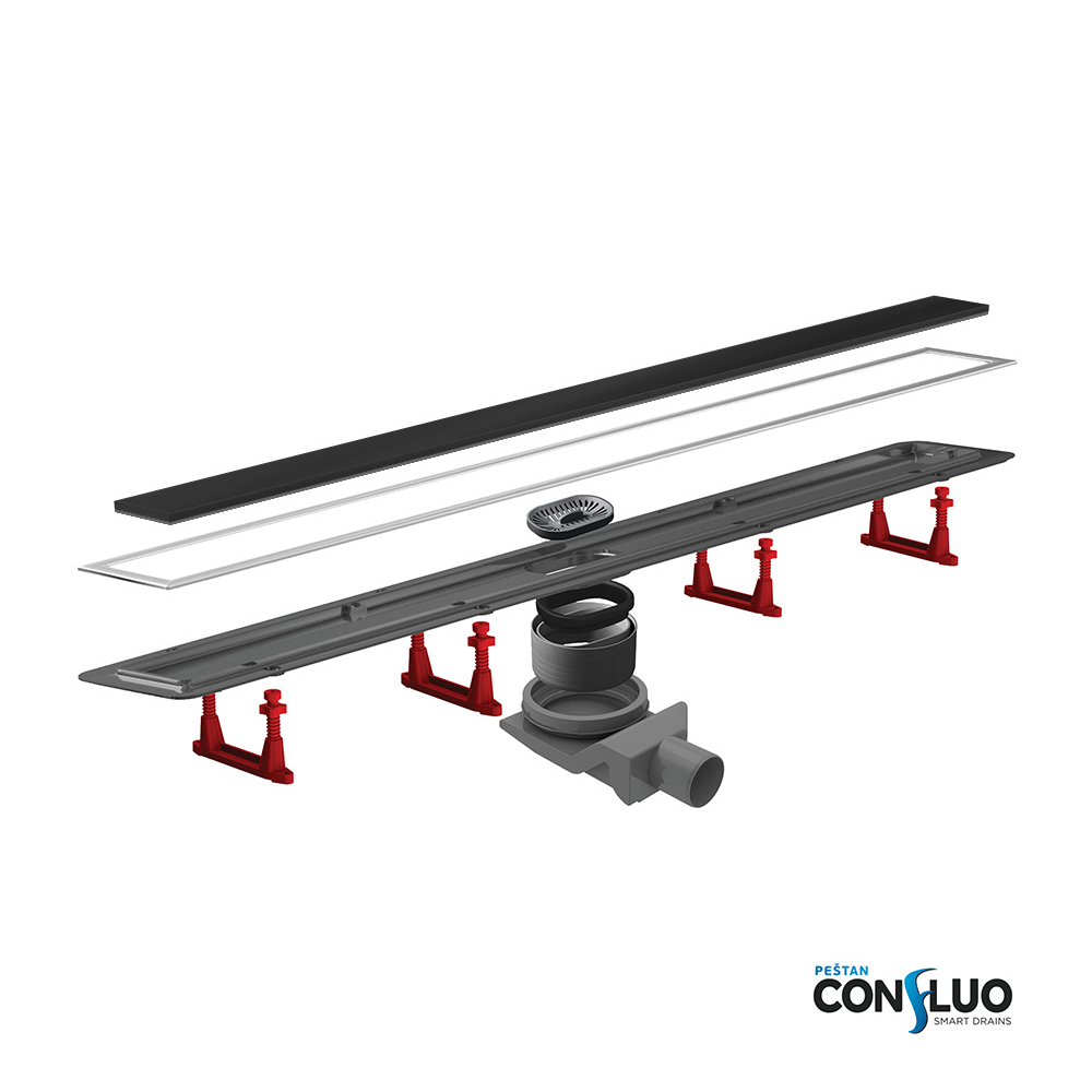 Confluo Premium Black Glass Line 750 линейный трап PESTAN