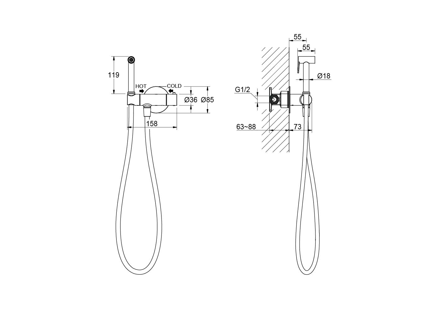 Гигиенический душ со смесителем Aquatek Оберон AQ1027BG