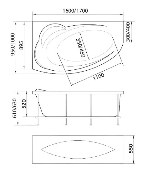 Ванна акриловая 1MarKa Julianna 170x100 см L Стандарт 2