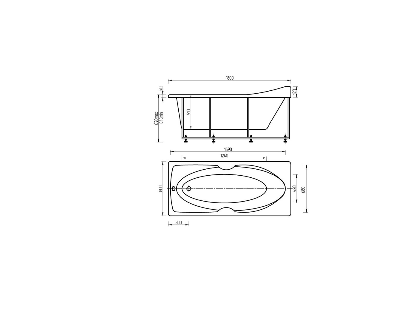 Акриловая ванна Aquatek Европа 180х80 EVR180-0000041 с фронтальным экраном (слив слева, вклеенный каркас)