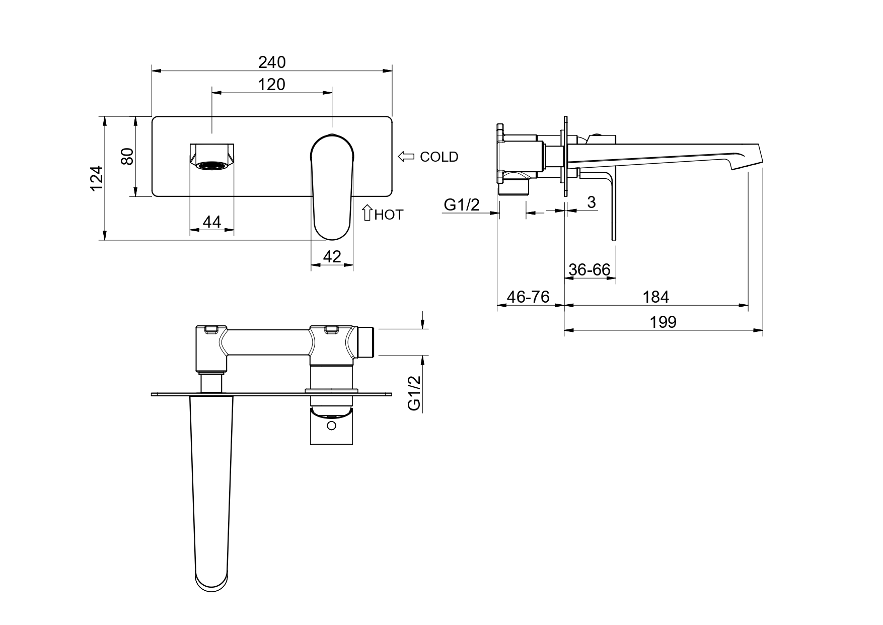 Смеситель Aquatek Оберон AQ1213BG для раковины настенный