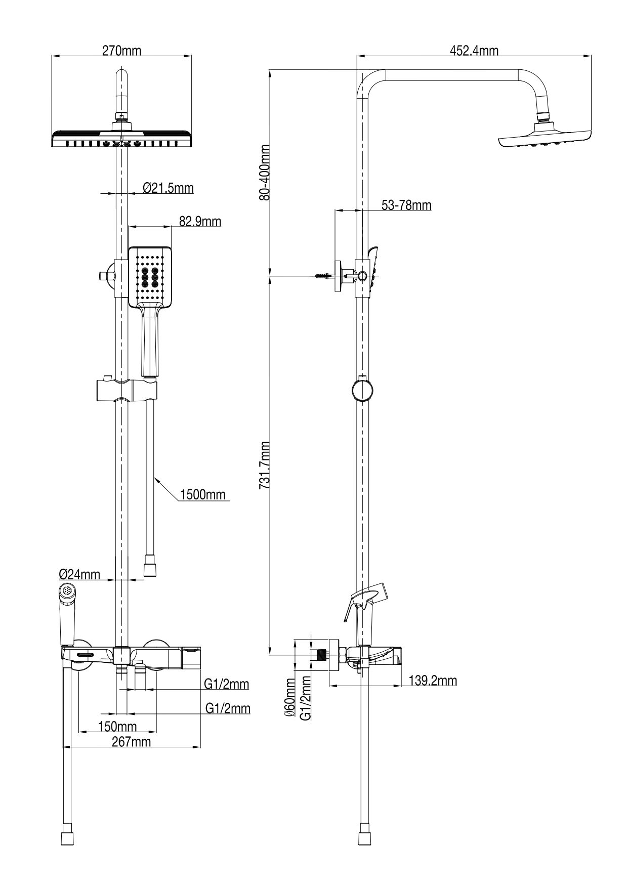Душевая система с термостатом WONZON & WOGHAND, Черный матовый WW-B3310-MB
