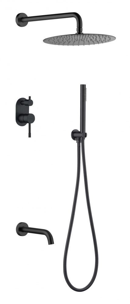 Смеситель встроенный + верхний+ ручной душ, Boheme Uno. Black с изливом 464-2-B