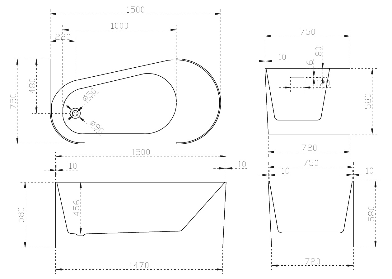 Акриловая ванна Abber AB9496-1.5 L белая