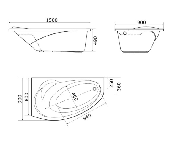 Ванна акриловая 1MarKa Julianna 150x90 см R Премиум