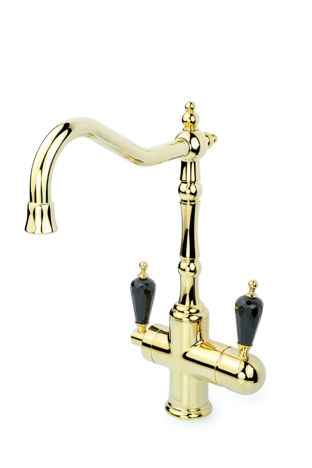 Смеситель для кухни с краном Boheme TRADIZIONALE ORO с черным кристаллом SW 112-BSW