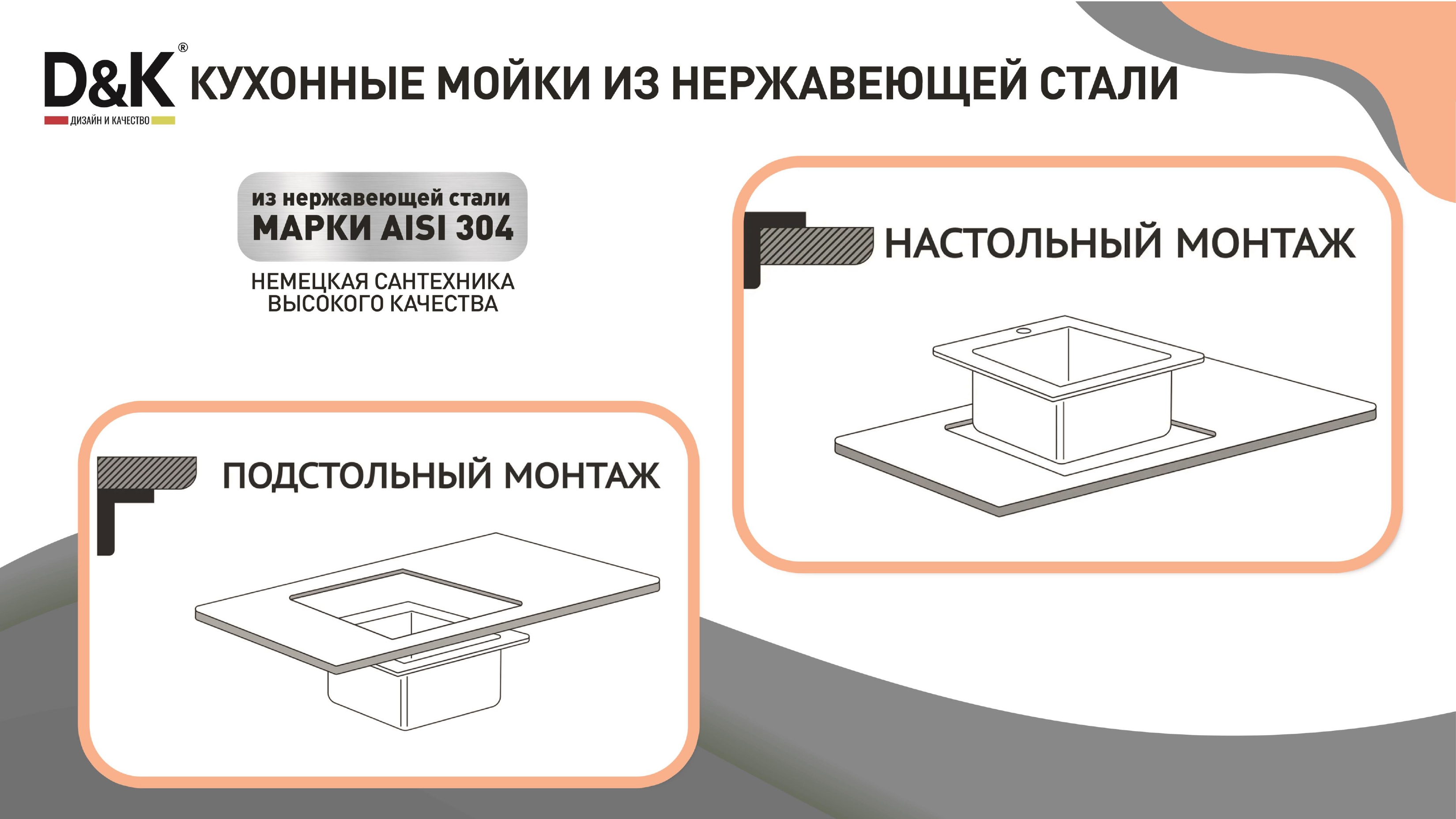 Мойка встраиваемая D&K DKS604506, в комплекте с сифоном, корзиной, дозатором