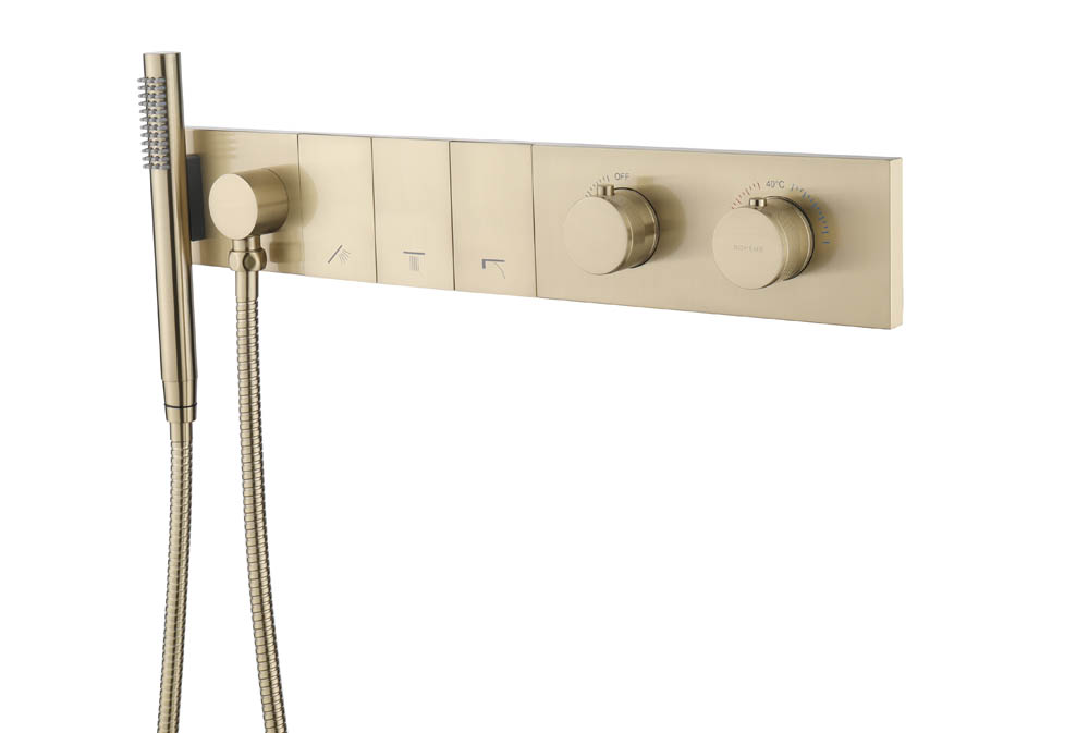 Смеситель Boheme ZODIAC THERMO с ручным душем MATT GOLD 133-SYS-MG