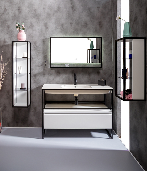 Пенал Armadi Art LOFT низкий белый, полки стекло 895-W