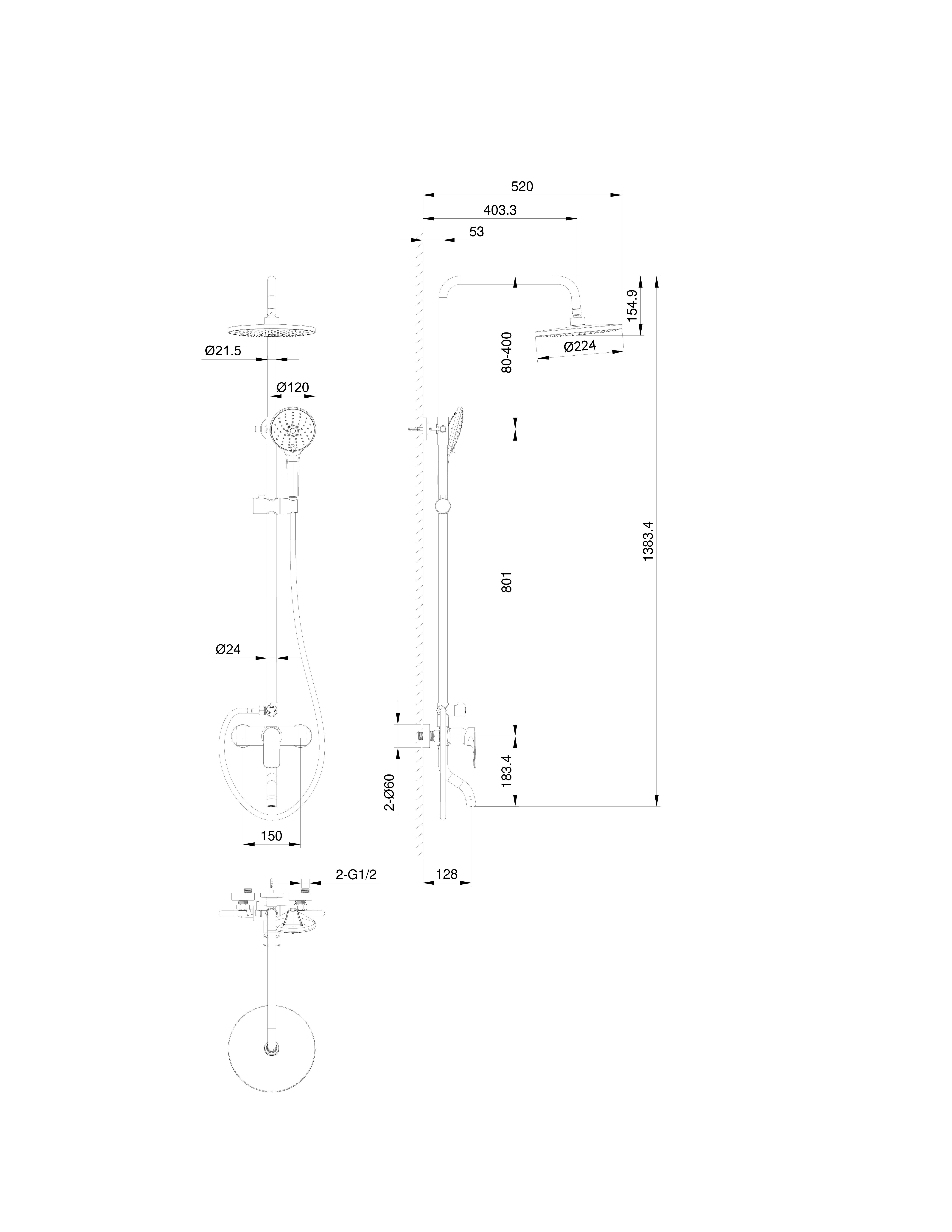 Душевая система WONZON & WOGHAND Line, Черный матовый WW-AE3354-MB