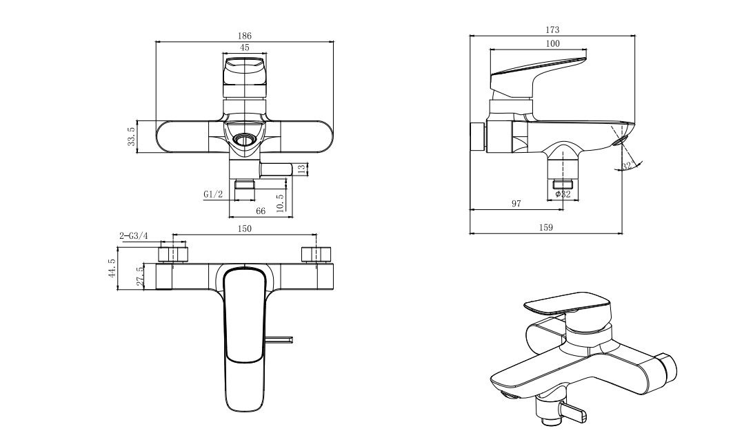Комплект для ванны и душа Aquatek Вега AQ1030CR