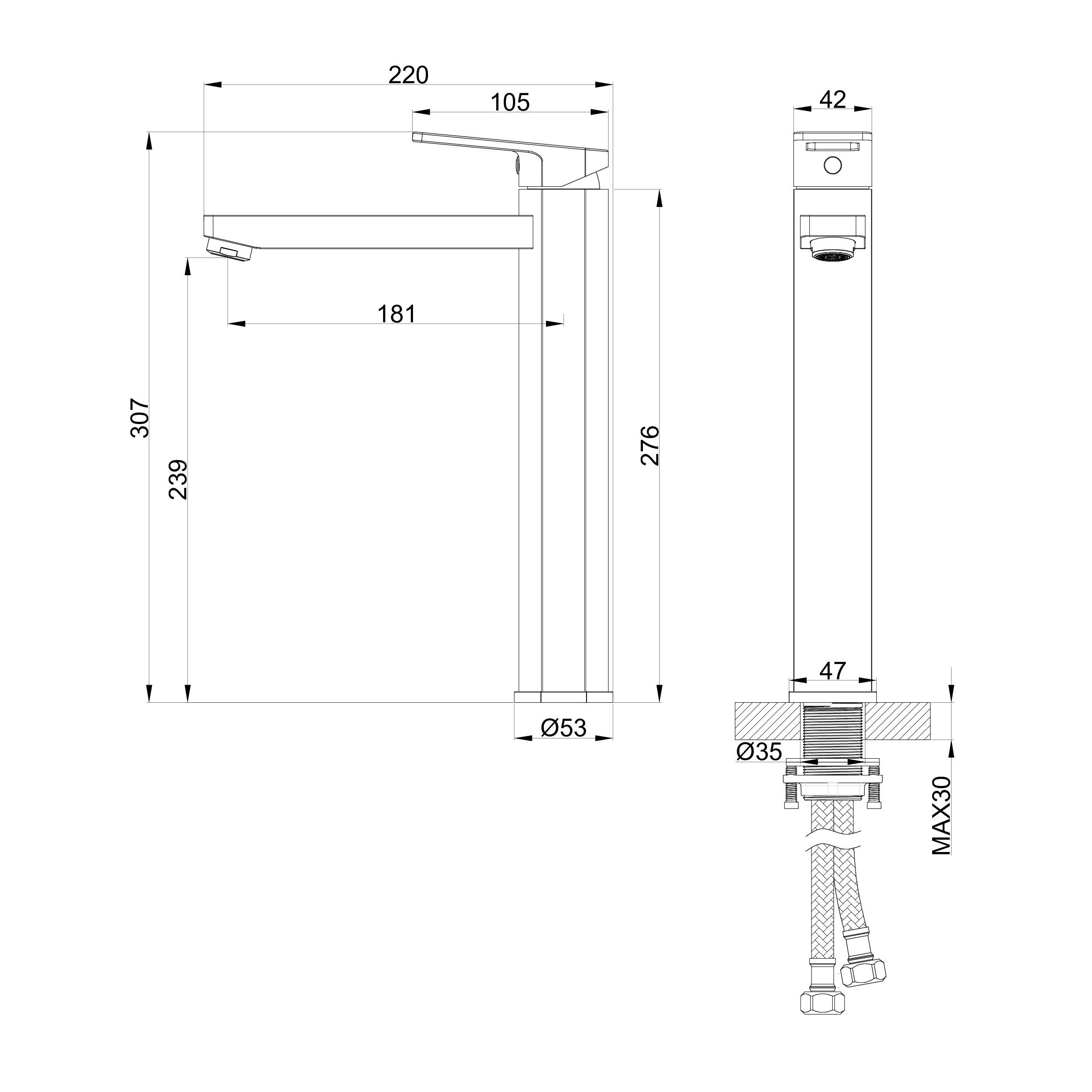 Смеситель для раковины высокий WONZON & WOGHAND FRAME, Брашированное золото WW-88239010-BG