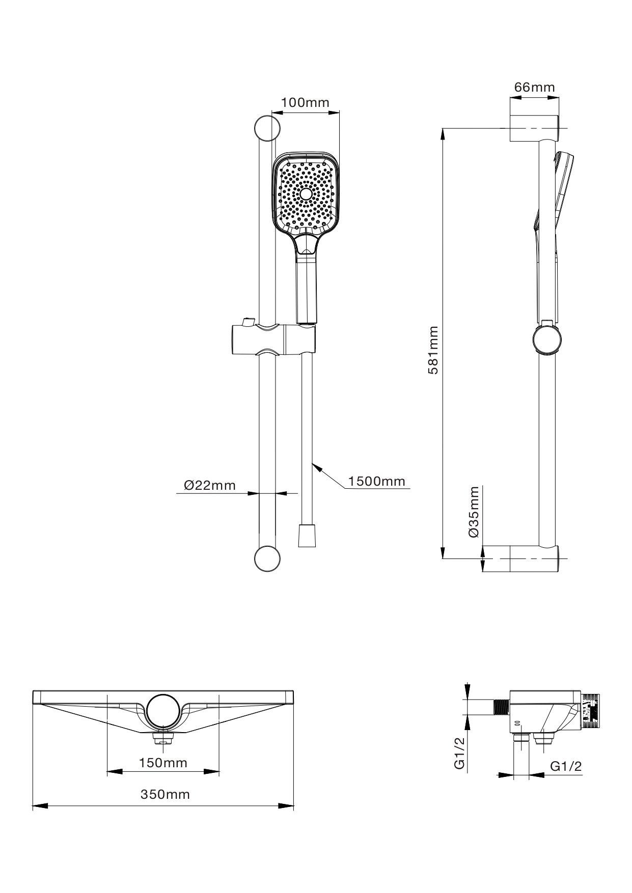 Смеситель для душа WONZON & WOGHAND Onix, Черный матовый WW-B2551-A-MB