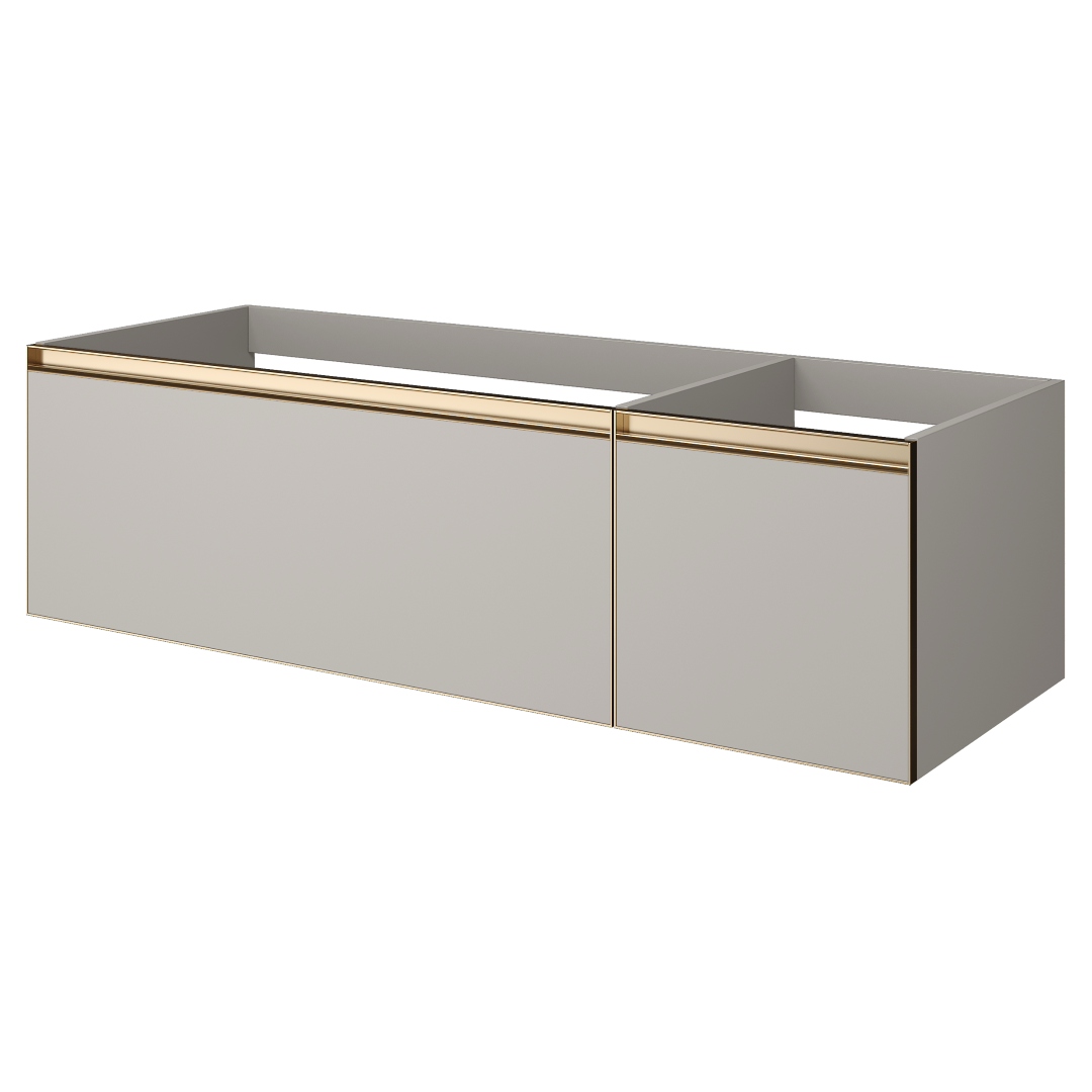 Armadi Art QUATRO 2 140см (100+40) тумба CASHMERE профиль MATT GOLD c подсветкой внутри 790-M2-140-CM-MG LED