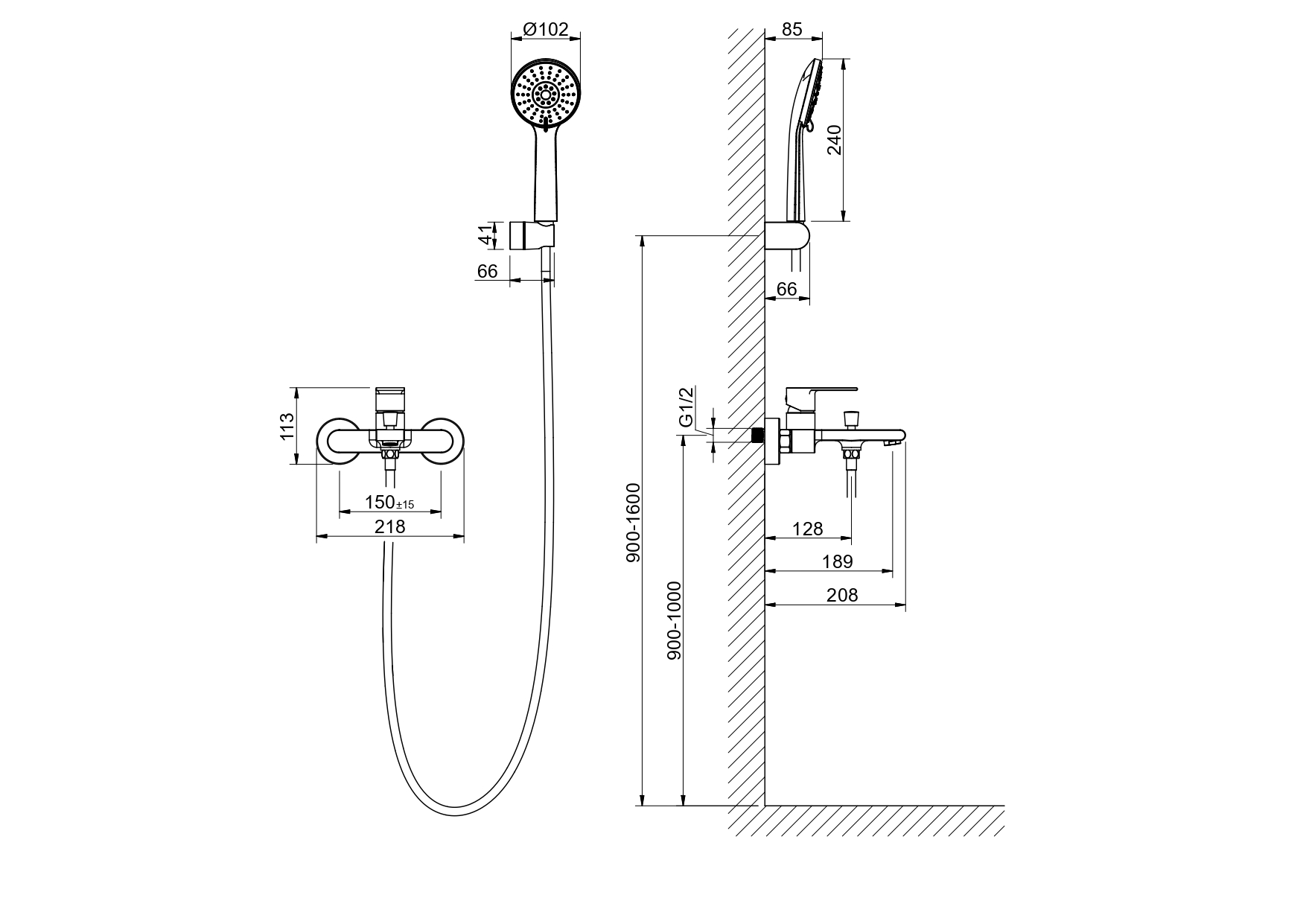 Смеситель для ванны с душевым набором Aquatek Лира AQ1449CR