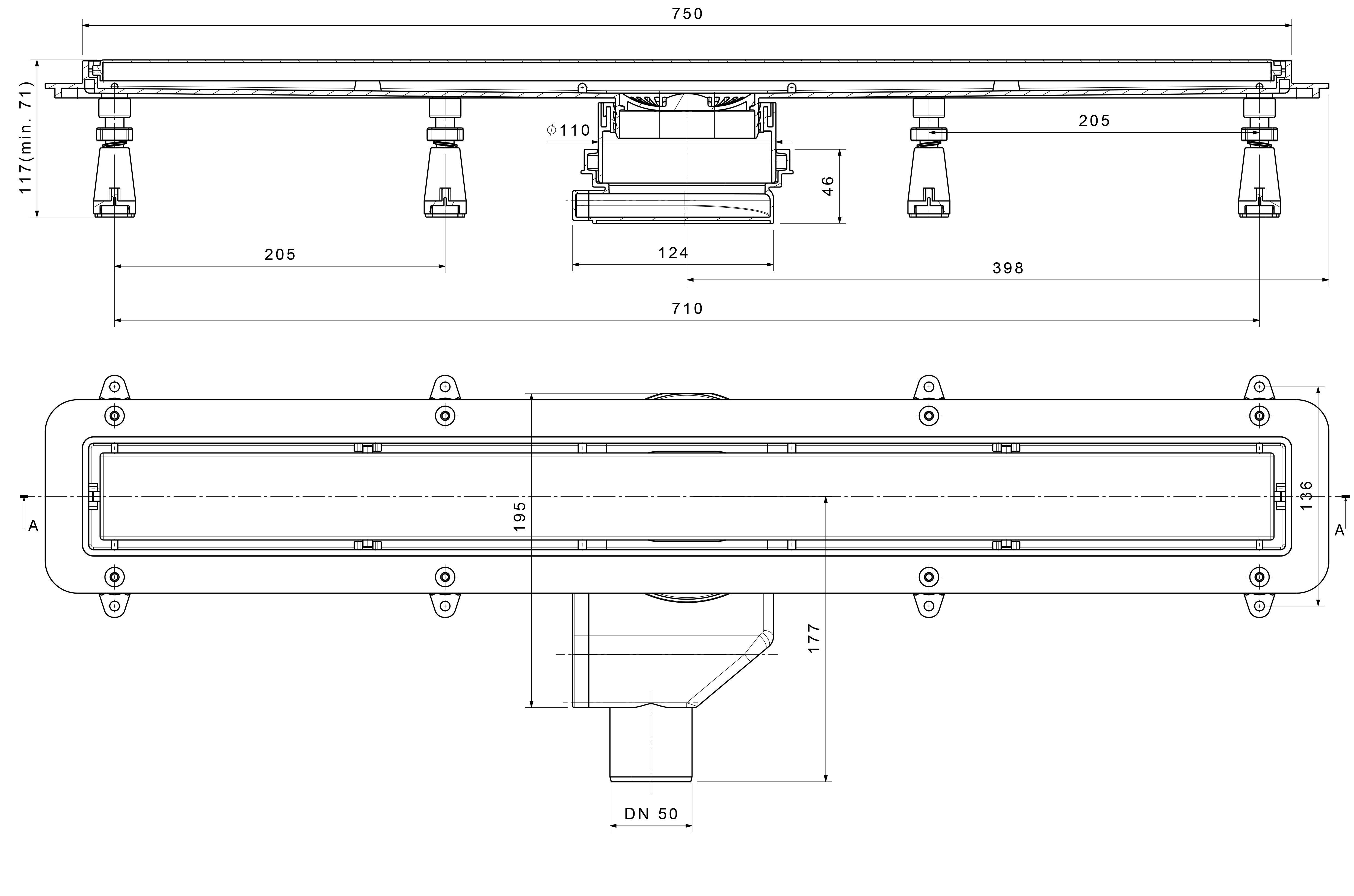 Compact Line Premium 750 с металлической рамкой линейный трап PESTAN