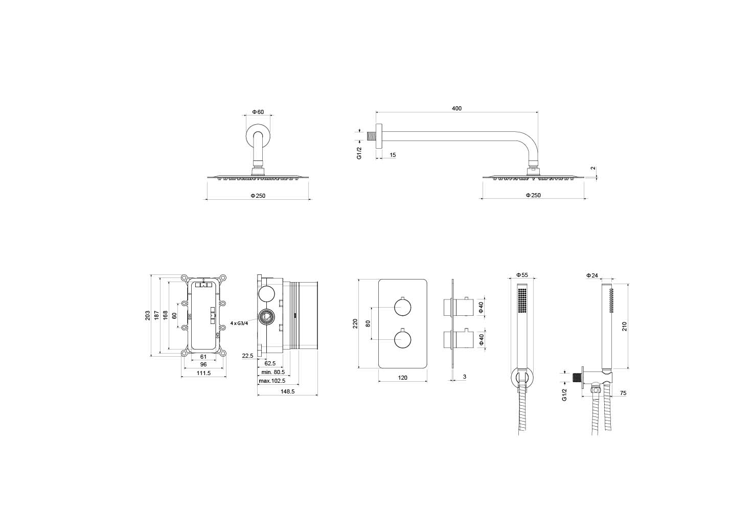 Set 3 в 1 душевой комплект Aquatek Европа AQ1376MB