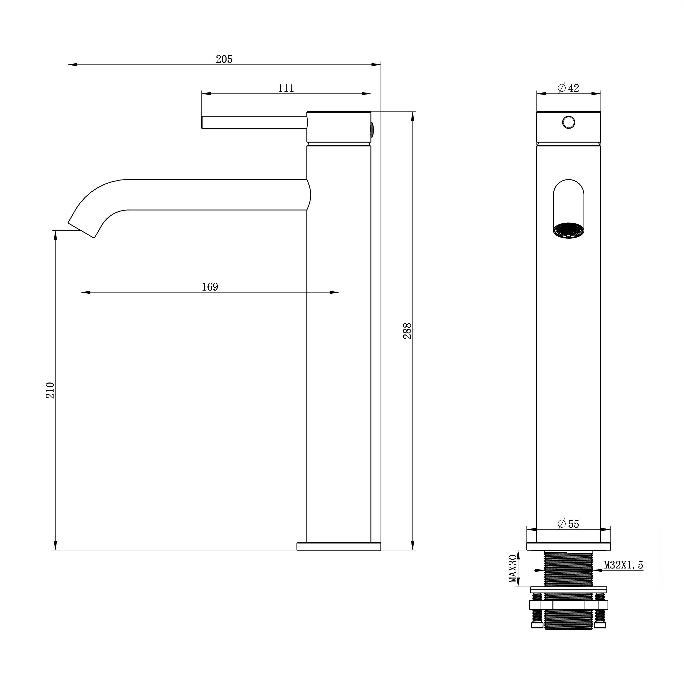Смеситель для раковины высокий WONZON & WOGHAND STICK, Брашированный никель WW-88239017-BN