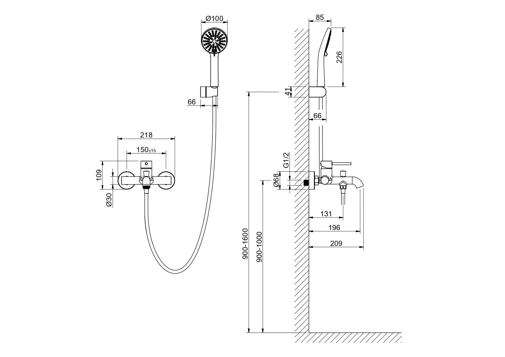 Смеситель для ванны с душевым набором Aquatek Европа AQ1349BGM