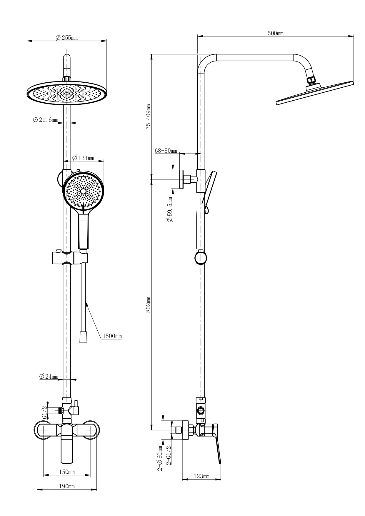 Душевая система WONZON & WOGHAND, Черный матовый WW-B3200-MB