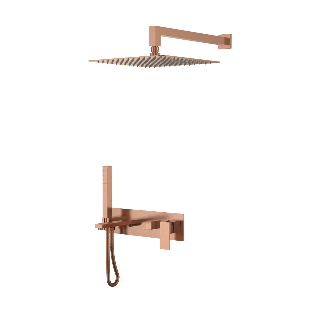 Смеситель встроенный + верхний+ ручной душ Boheme Qubic Copper Brushed с изливом 474-CB