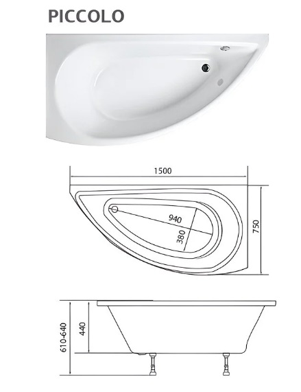 Ванна акриловая 1MarKa Piccolo 150x75 см L Премиум