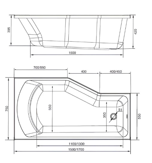 Ванна акриловая 1MarKa Convey 170x75 см R Премиум