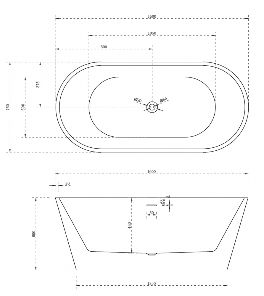 Акриловая ванна Abber AB9320-1.6 белая