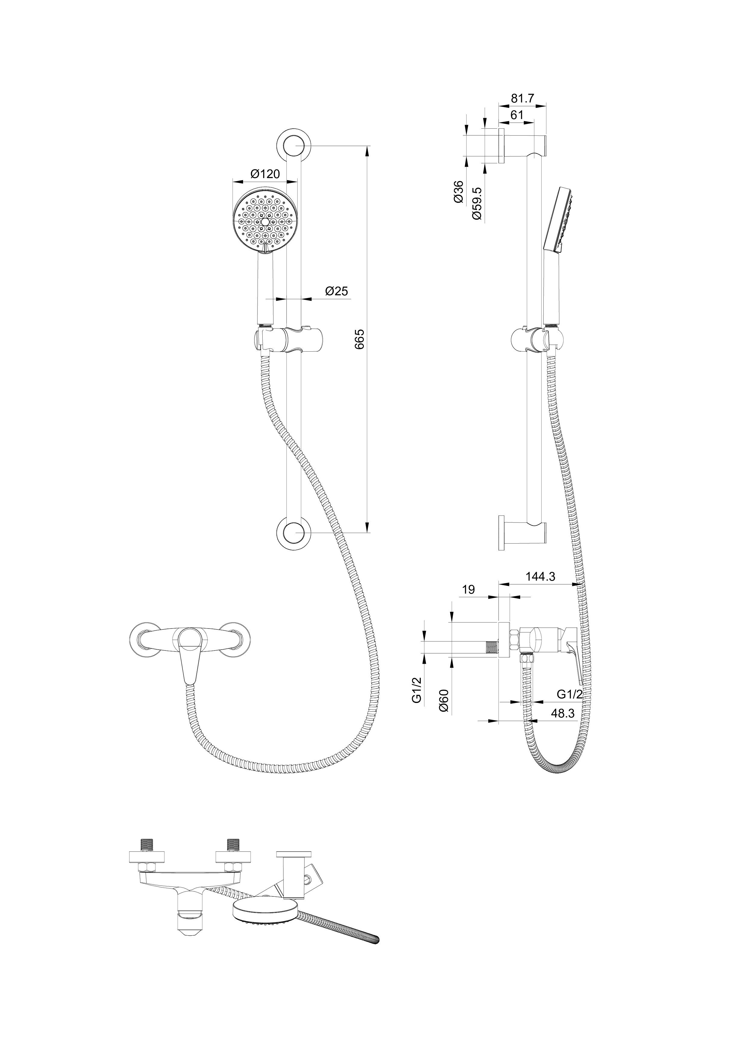 Смеситель для душа с гарнитуром WONZON & WOGHAND, Черный матовый WW-AE3103-MB