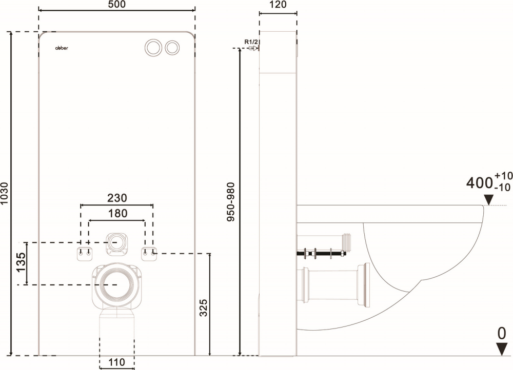 Инсталляционный модуль внешнего монтажа Abber AC0107MB для подвесного унитаза, черный