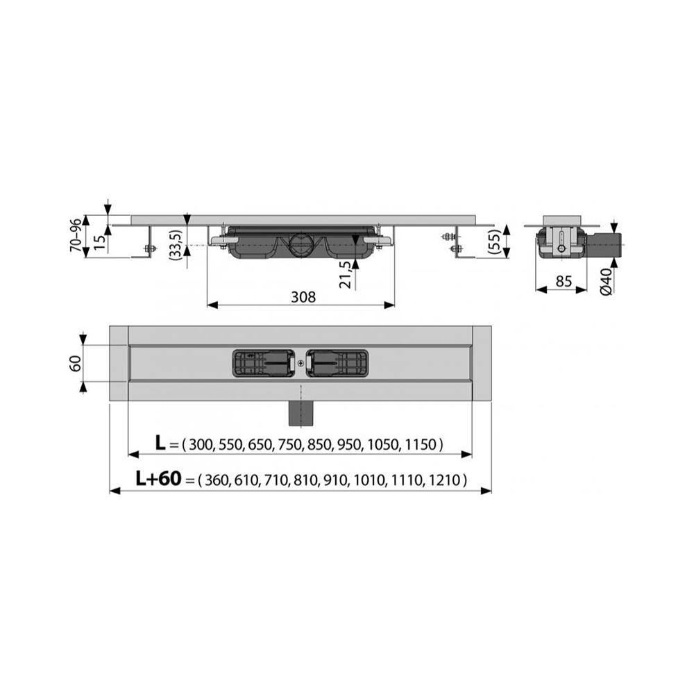 Водоотводящий желоб Low ALCAPLAST APZ101-950