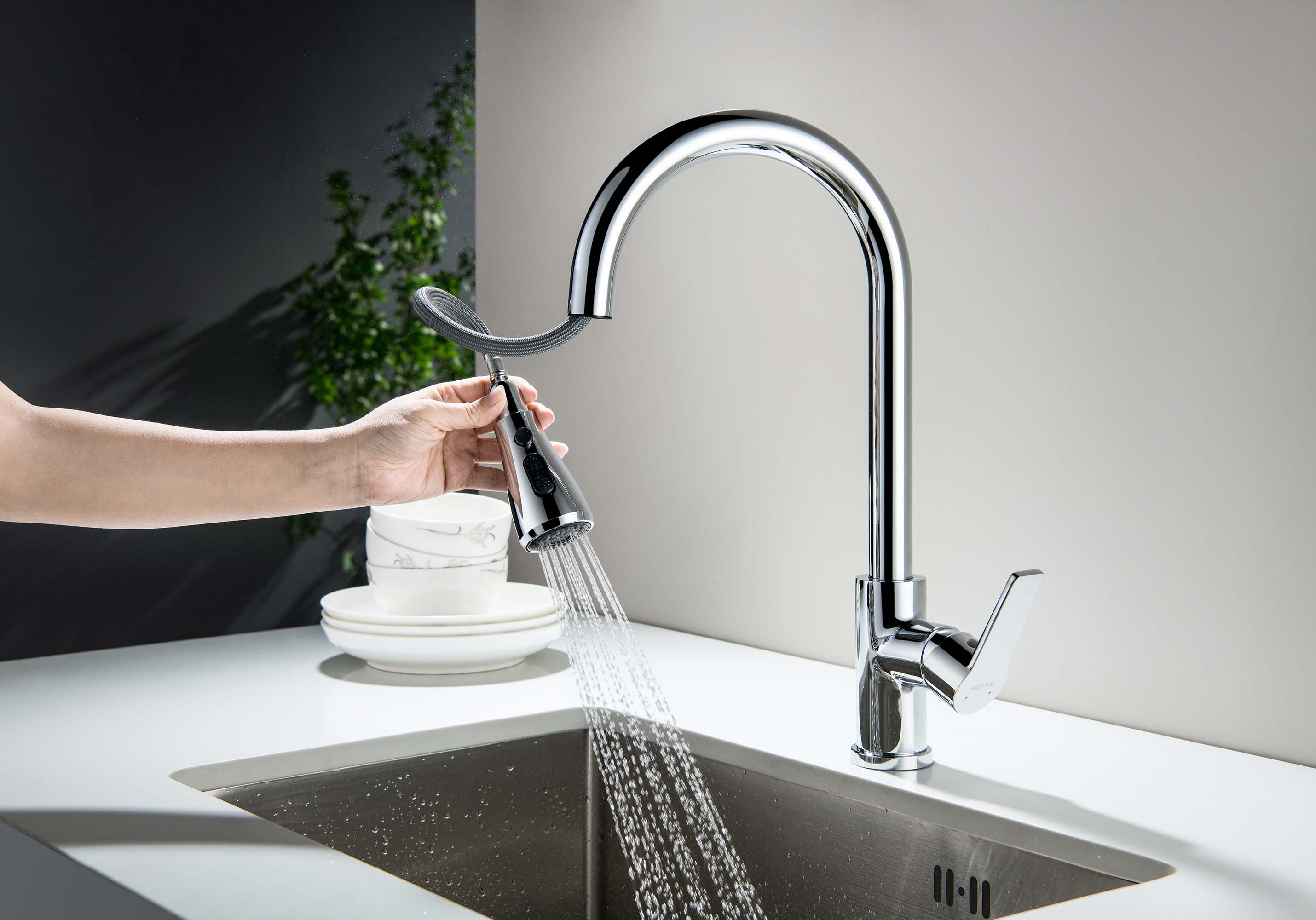 Смеситель Aquatek Лугано AQ1784CR для кухни с вытяжным изливом 2 jet