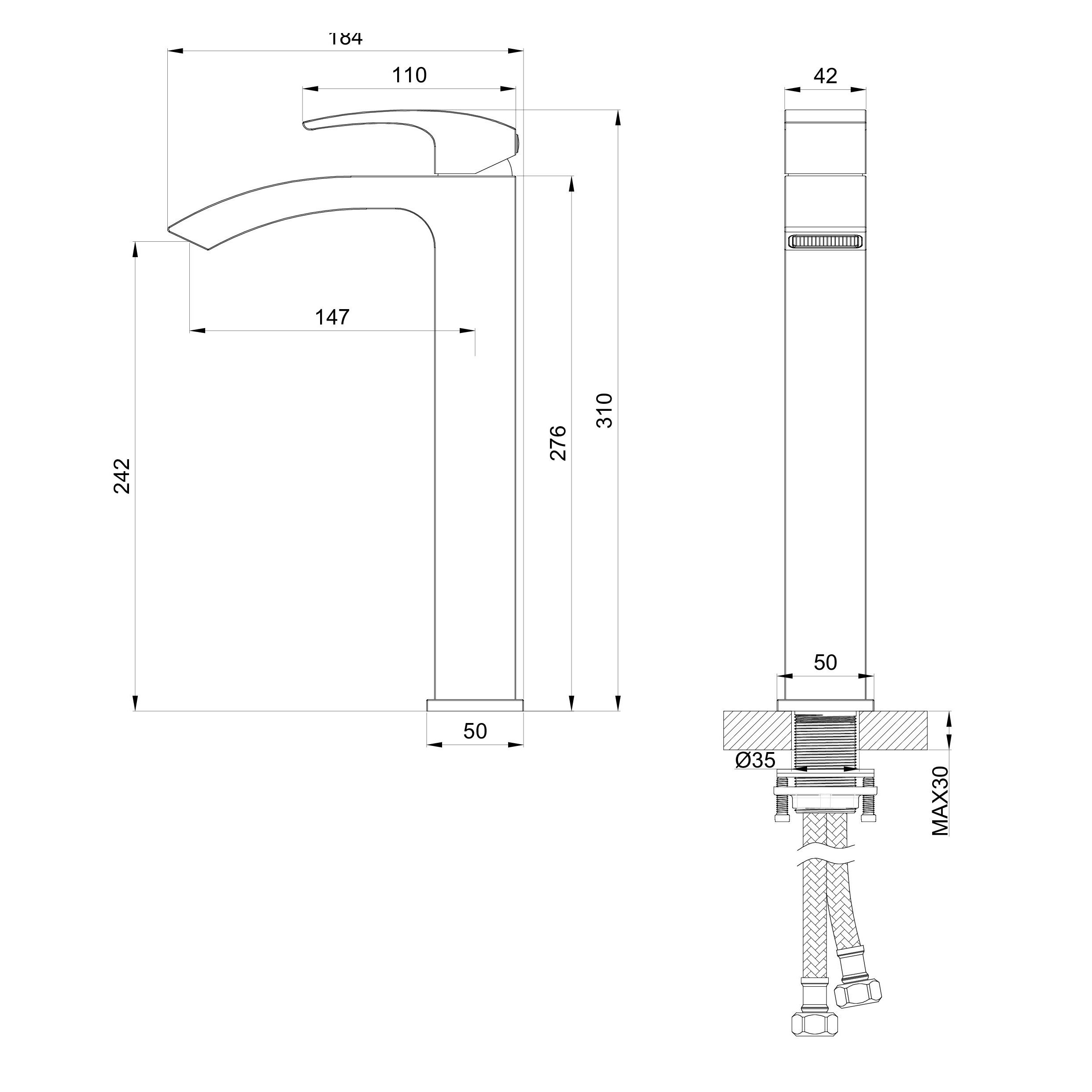 Смеситель для раковины высокий WONZON & WOGHAND FIT, Черный матовый WW-88239009-MB