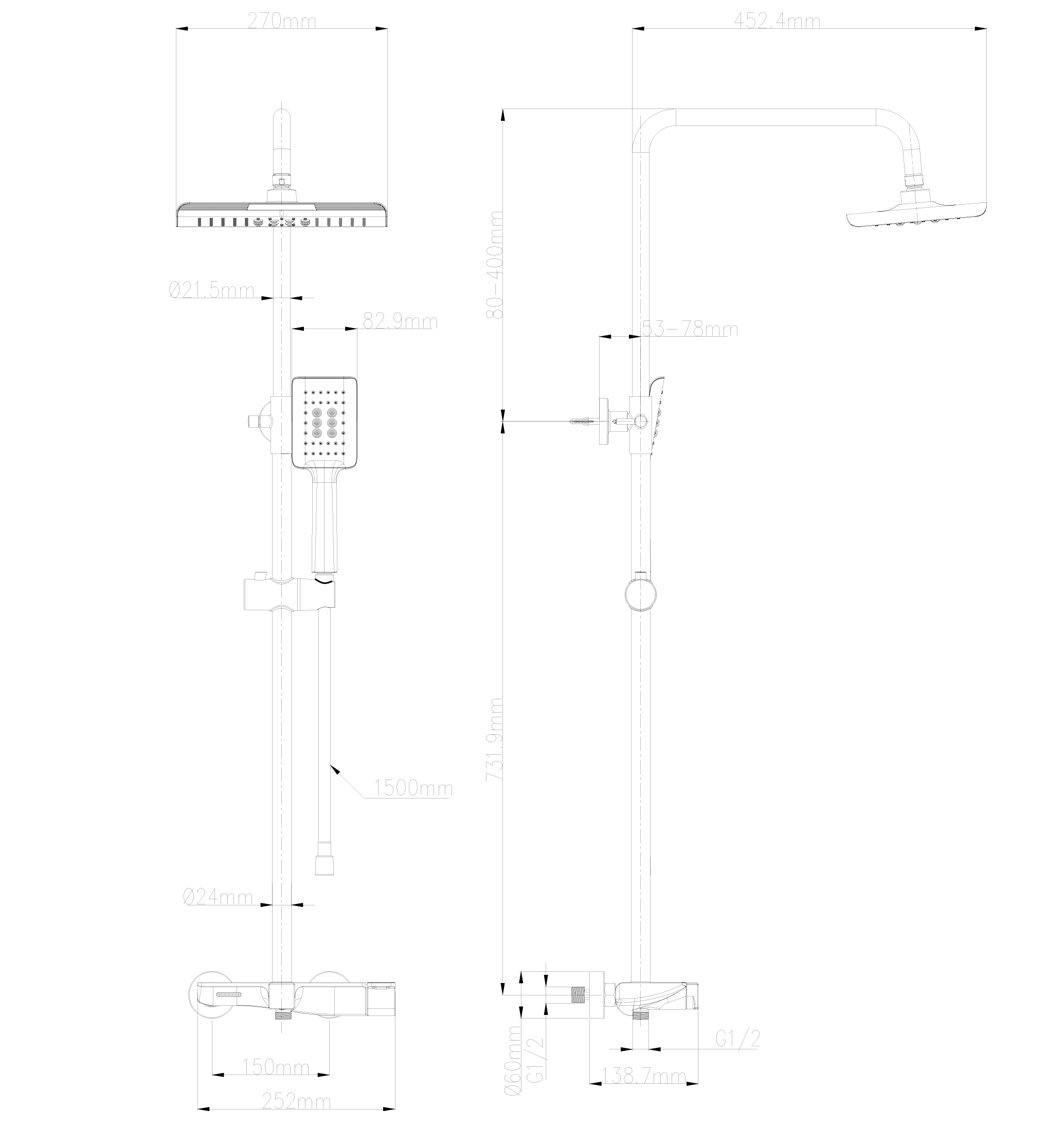 Душевая система WONZON & WOGHAND, Брашированное золото WW-AE33110-BG