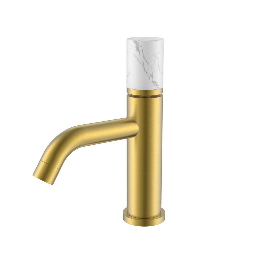 Смеситель Boheme STICK для умыв. низ. MATT GOLD MRAMOR WHITE (комплект) 121-MG-MR-W