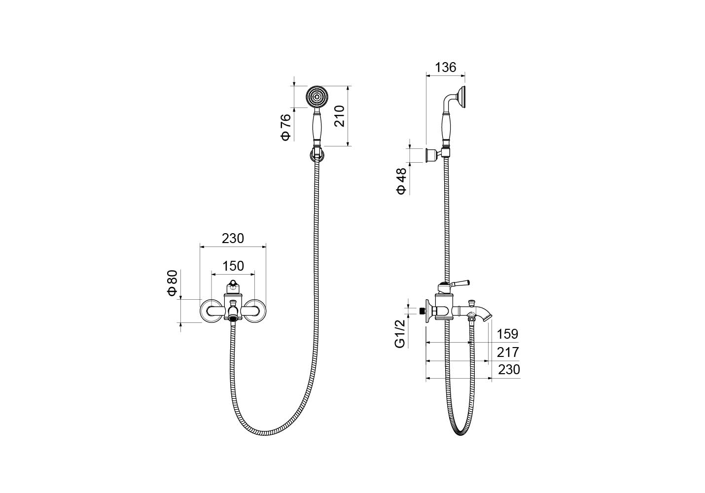 Смеситель для ванны с душевым набором Aquatek Классик AQ1549MB