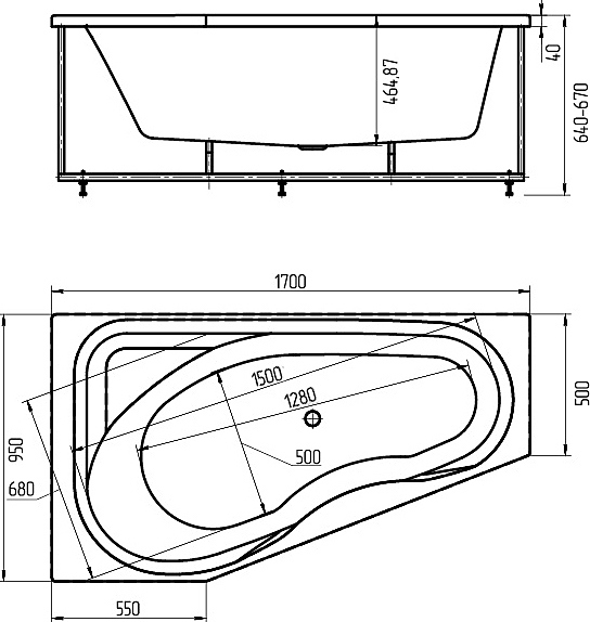 Акриловая ванна Aquatek Медея MED180-0000007 170х95 см, левая
