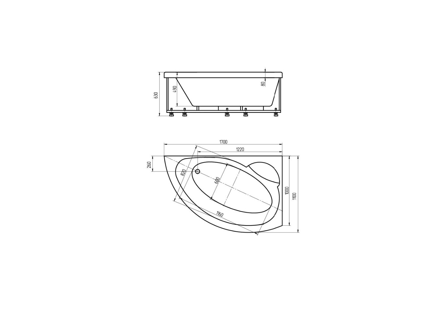 Акриловая ванна Aquatek Аякс-2 170х110 левая