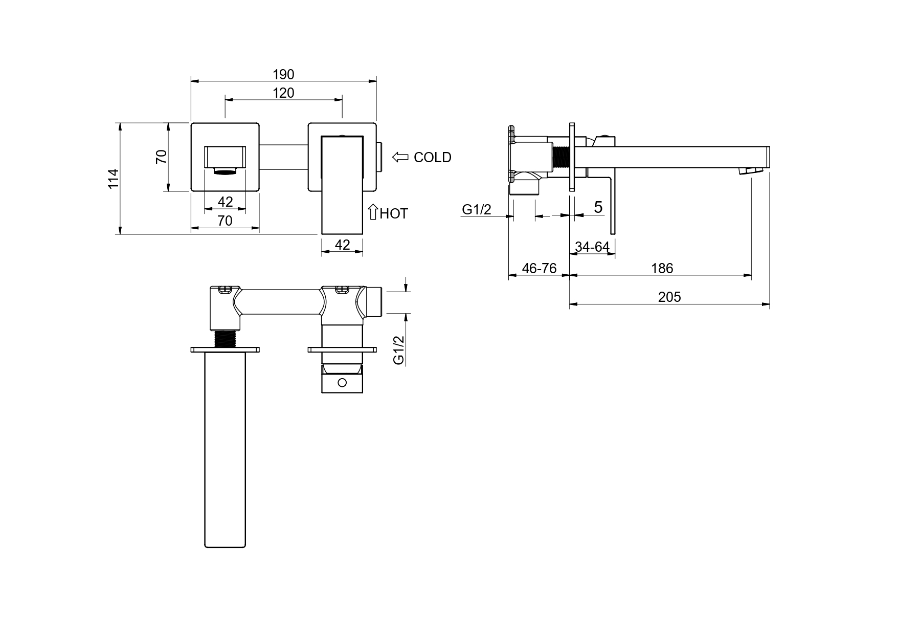 Смеситель Aquatek Либра AQ1613MB для раковины настенный