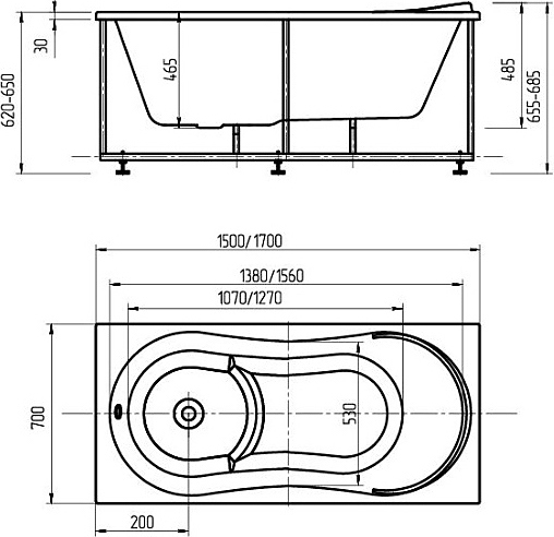 Акриловая ванна Aquatek Аякс-2 170х110 левая