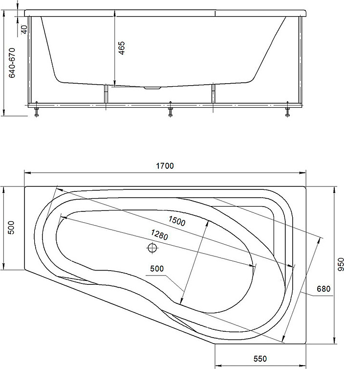 Акриловая ванна Aquatek Медея MED180-0000038 170х95 см, правая, с фронтальным экраном