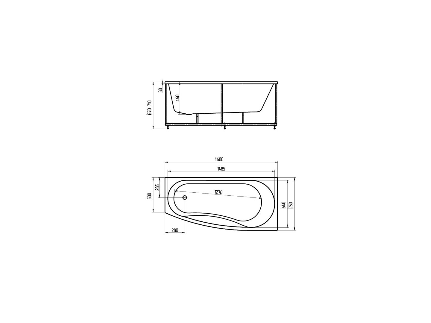 Акриловая ванна Aquatek Пандора PAN160-0000038 160х75 см, левая, с фронтальным экраном